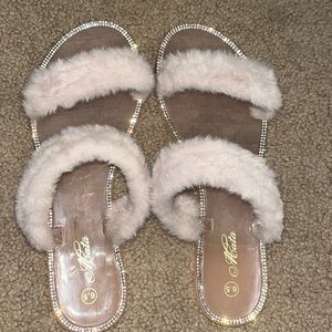 Pink jelly teddy bling sandals